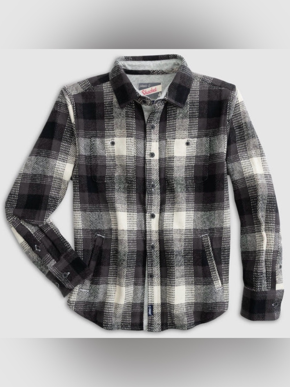 Johnnie-O Boys Sz 12 Fall Charcoal Plaid Cozy Button Down Flannel Preppy Shacket